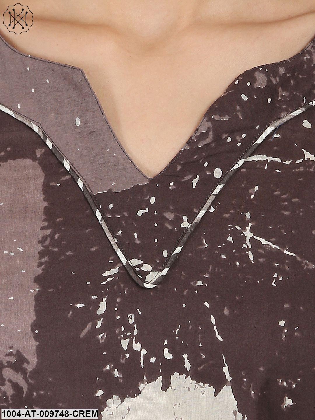 Taupe Printed 3/4Th Sleeve Cotton Anarkali Kurta