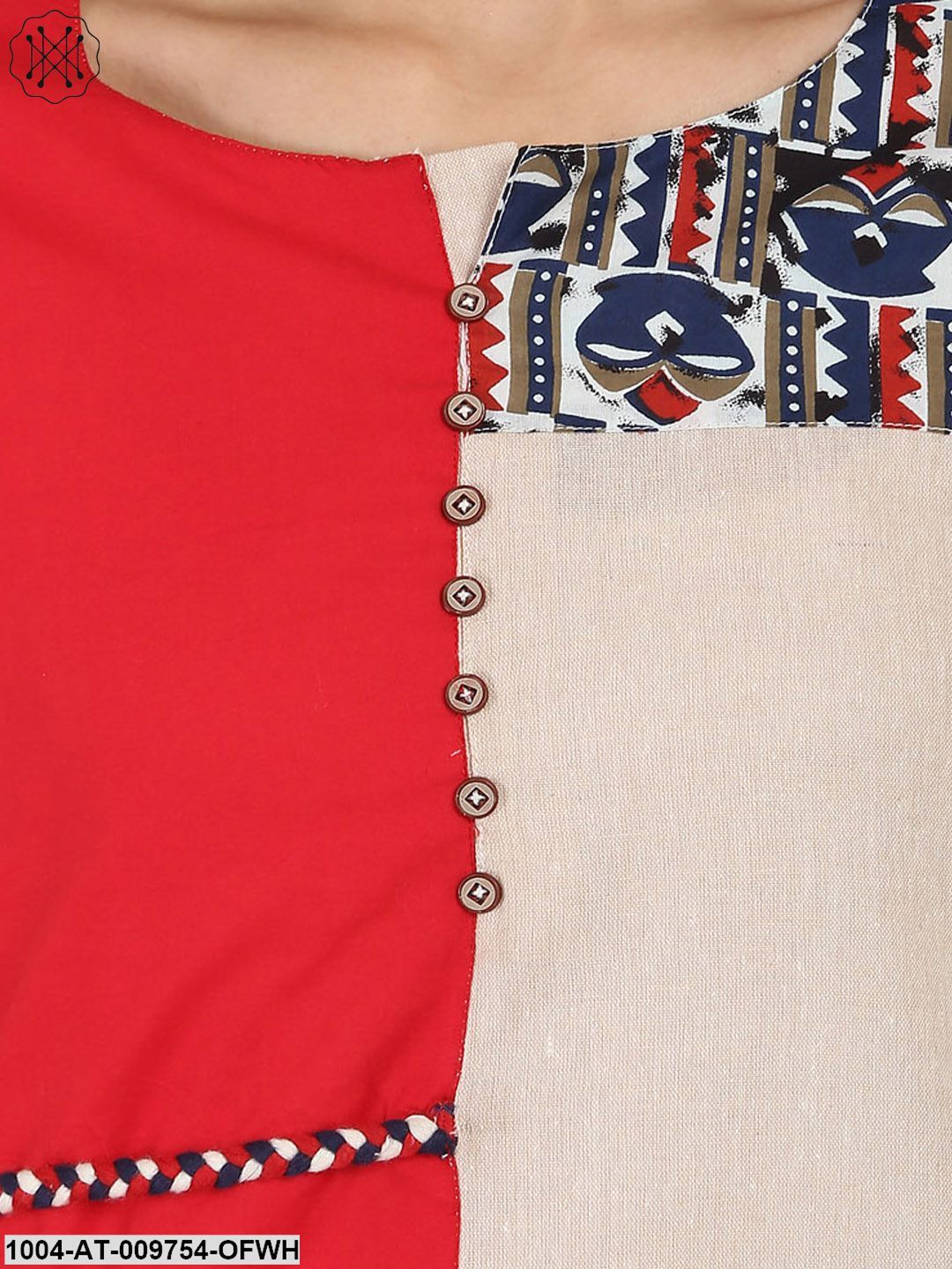 Off White 3/4Th Sleeve South Cotton Chemary Straight Kurta With Designed Yoke