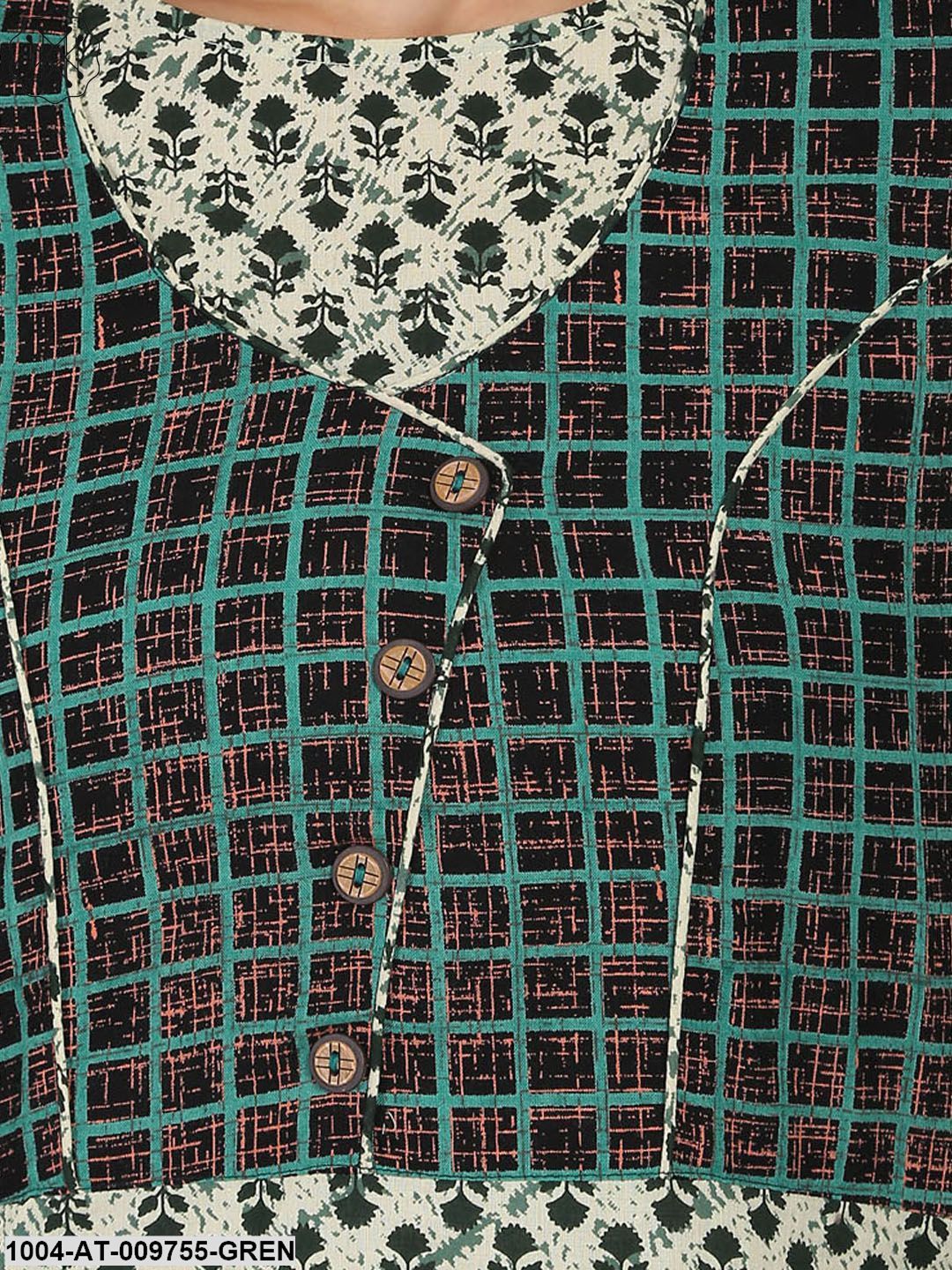 Green Printed 3/4Th Sleeve Cotton Kurta