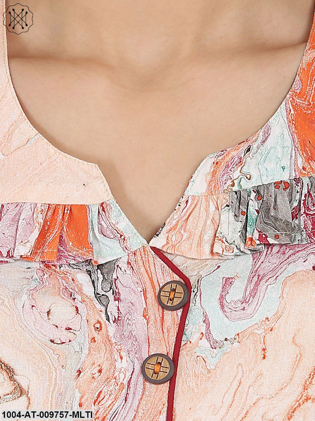 Multi Printed 3/4Th Sleeve Cotton MarbleKurta With Yoke Design