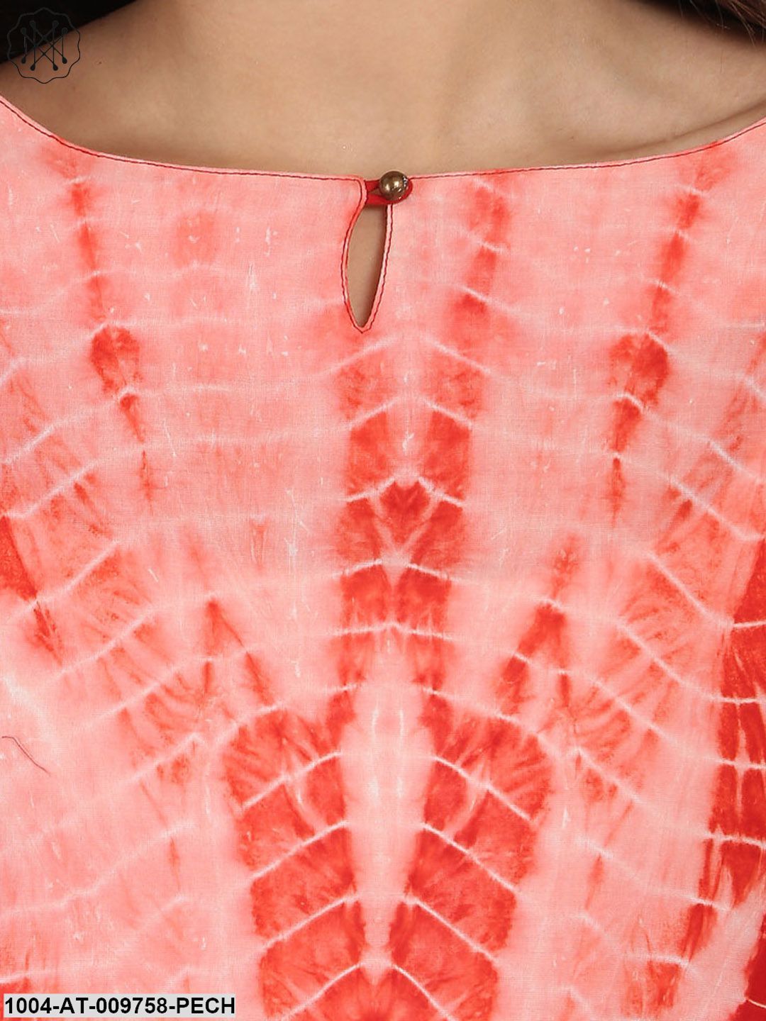 Peach Tie Dye 3/4Th Sleeve Cotton Kurta