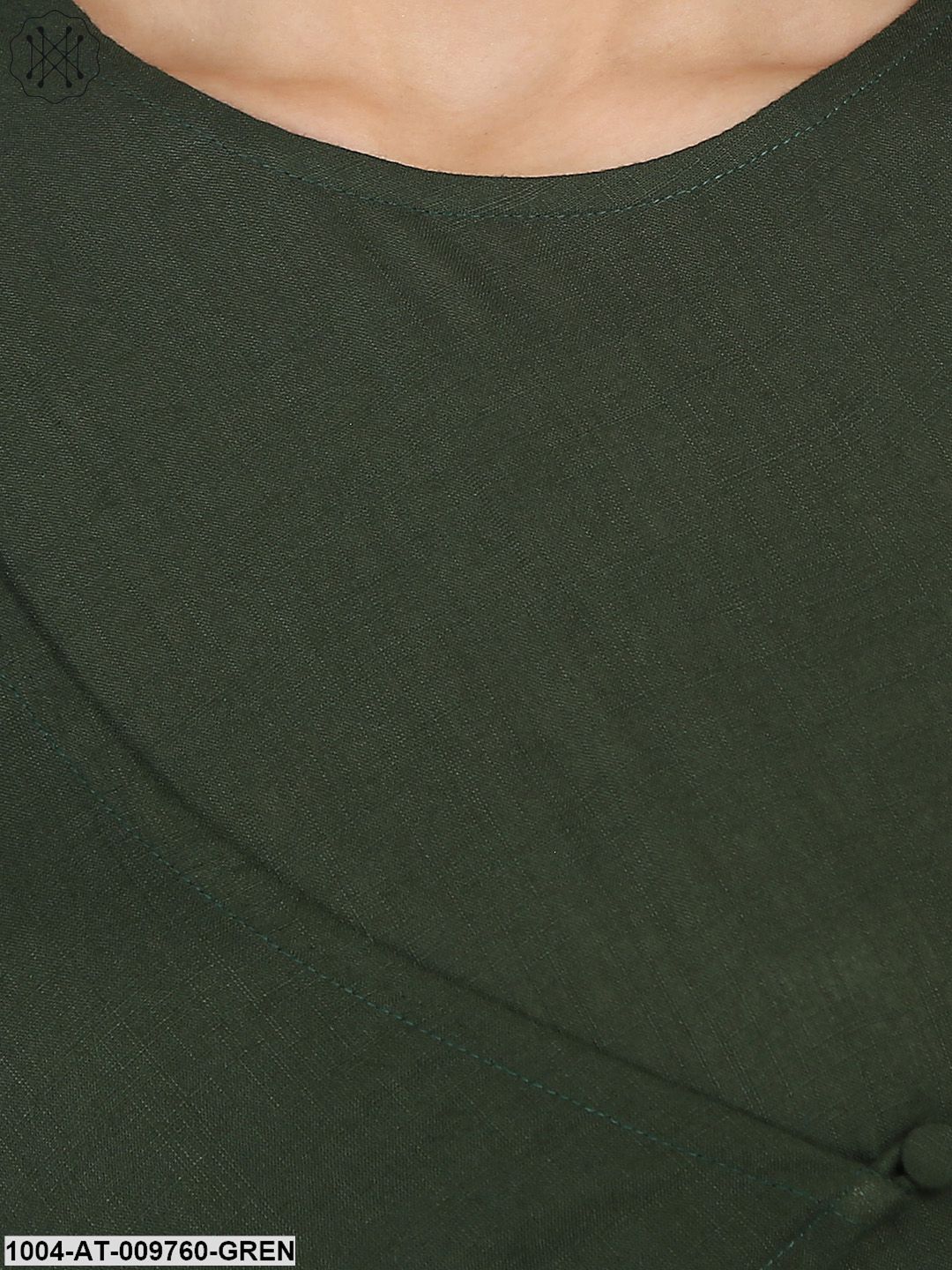 Green & Off White 3/4Th Sleeve Rayon Double Layer A-Line Kurta