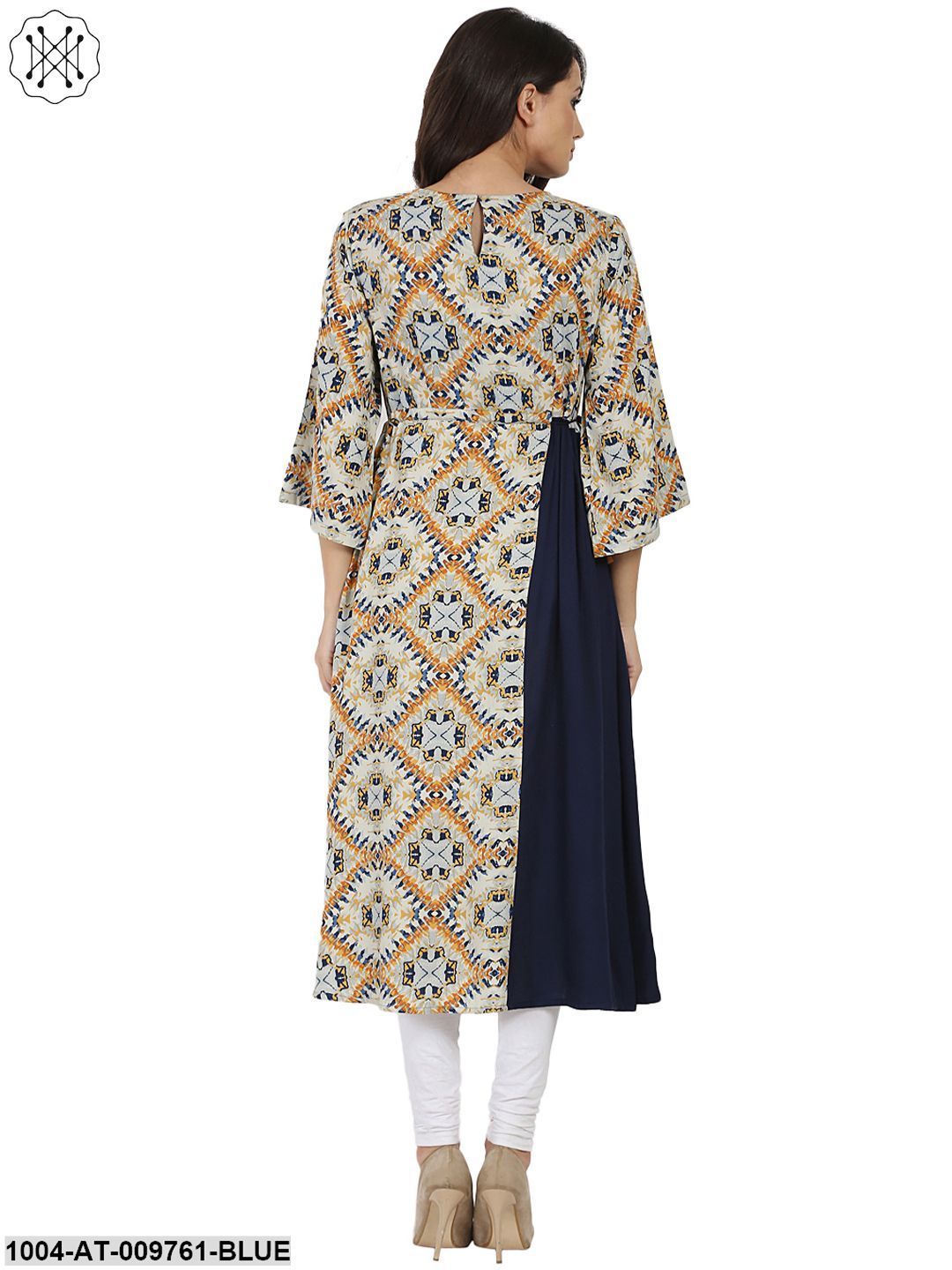Blue Printed 3/4Th Sleeve Rayon Anarkali Kurta With Embroidery Work