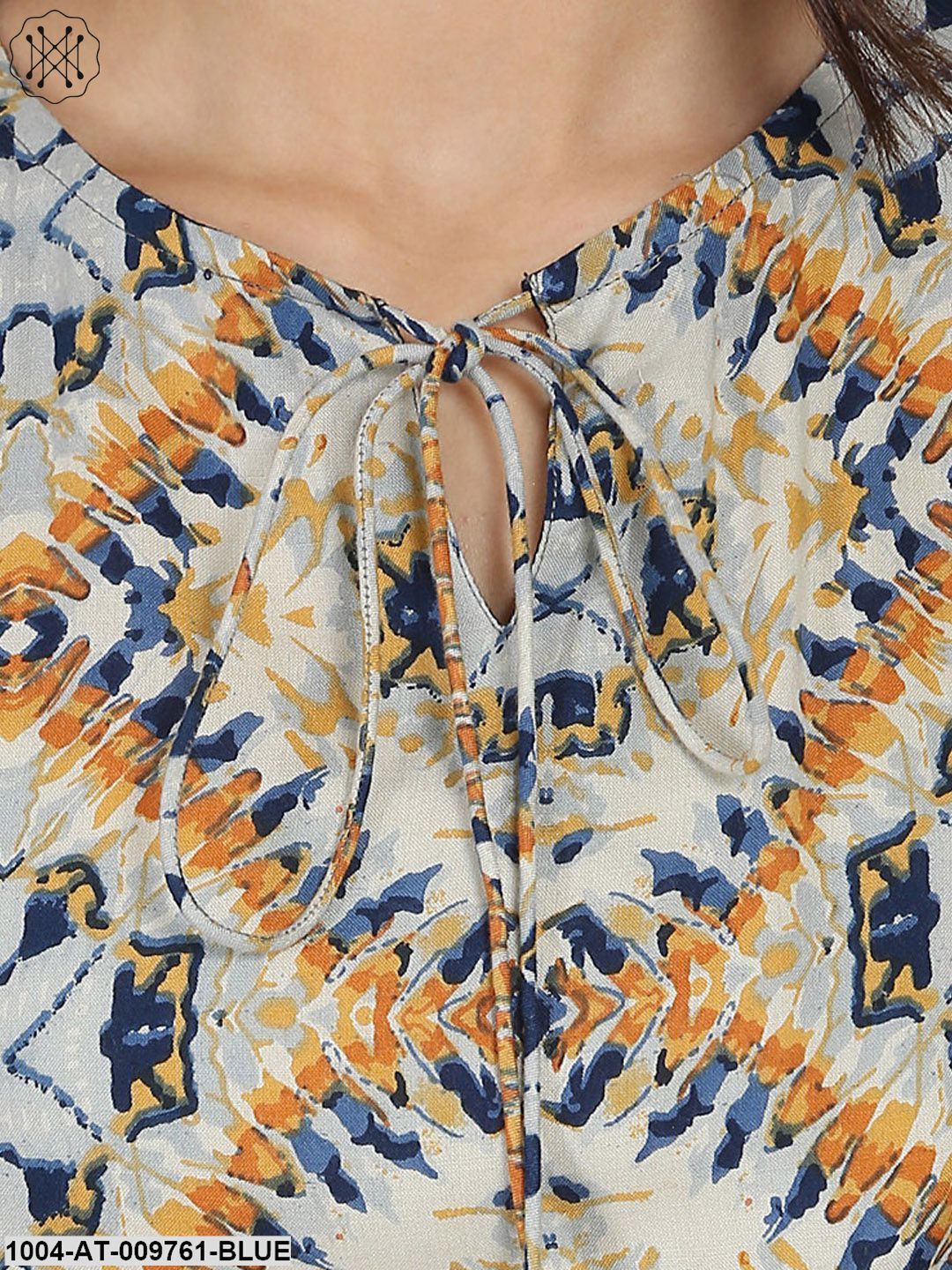 Blue Printed 3/4Th Sleeve Rayon Anarkali Kurta With Embroidery Work