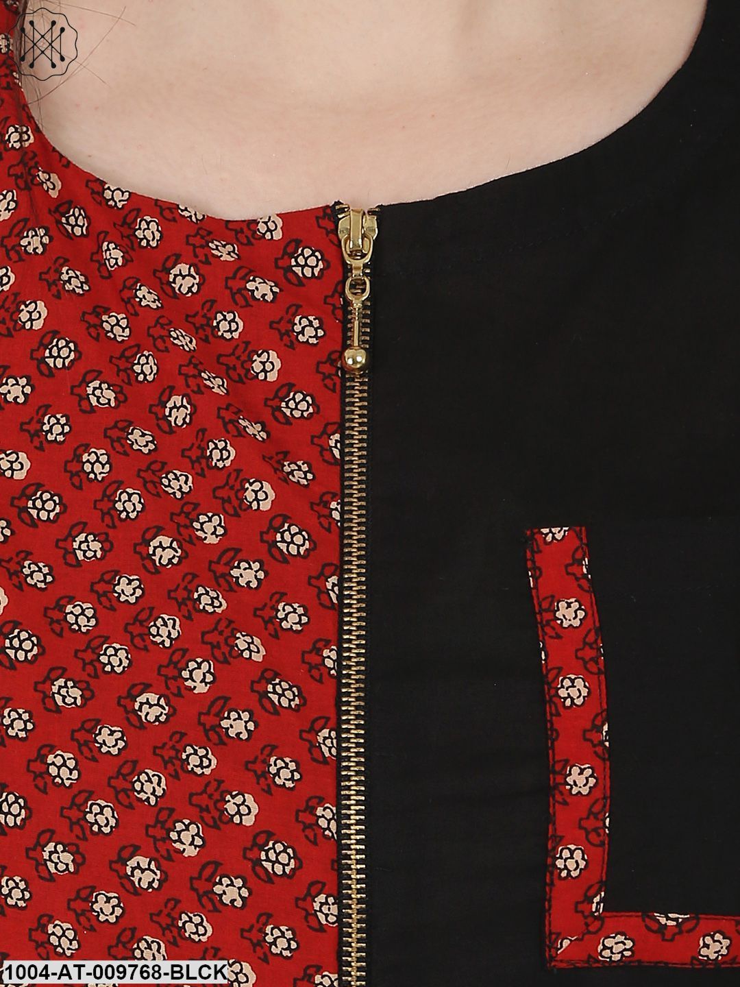 Black Printed Sleeveless Cotton A-Line Kurta