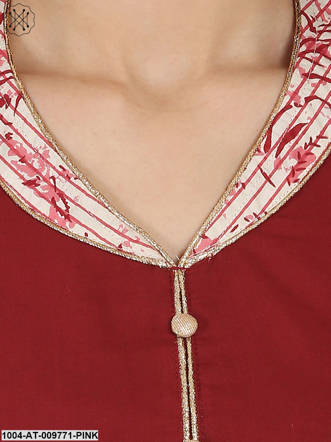Pink & Maroon Printed 3/4Th Sleeve Cotton Anarkali Kurta