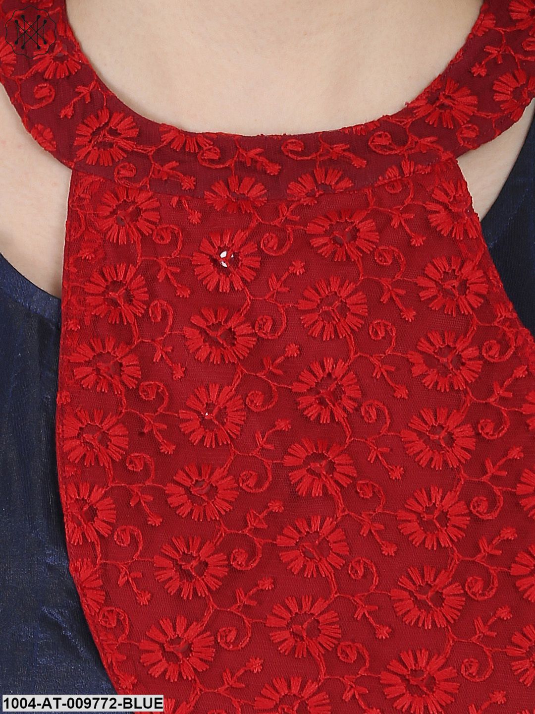 Blue Sleeveless Poly Dupion Long Anarkali Kurta With Yoke Design