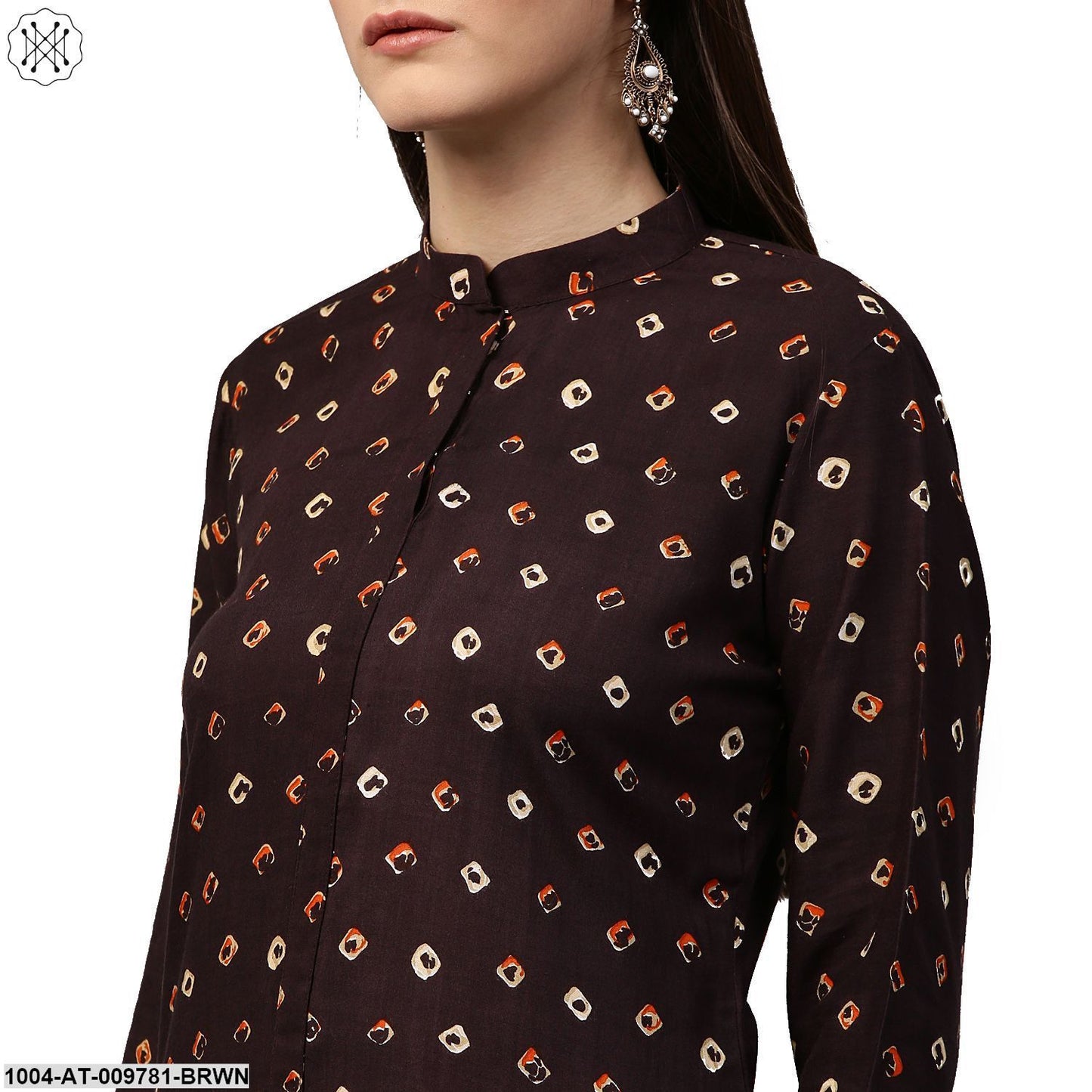 Coffee Brown Printed 3/4Th Sleeve Rayon Low High Kurta