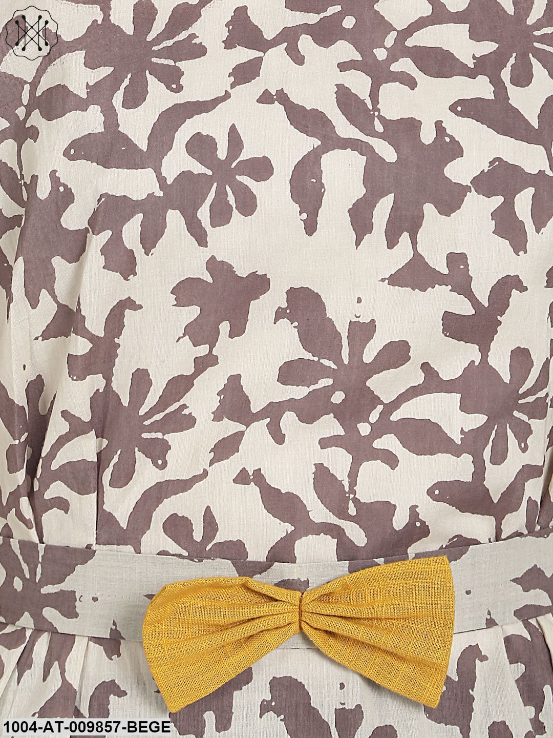 Beige & Brown Printed Half Sleeve Cotton Kurta