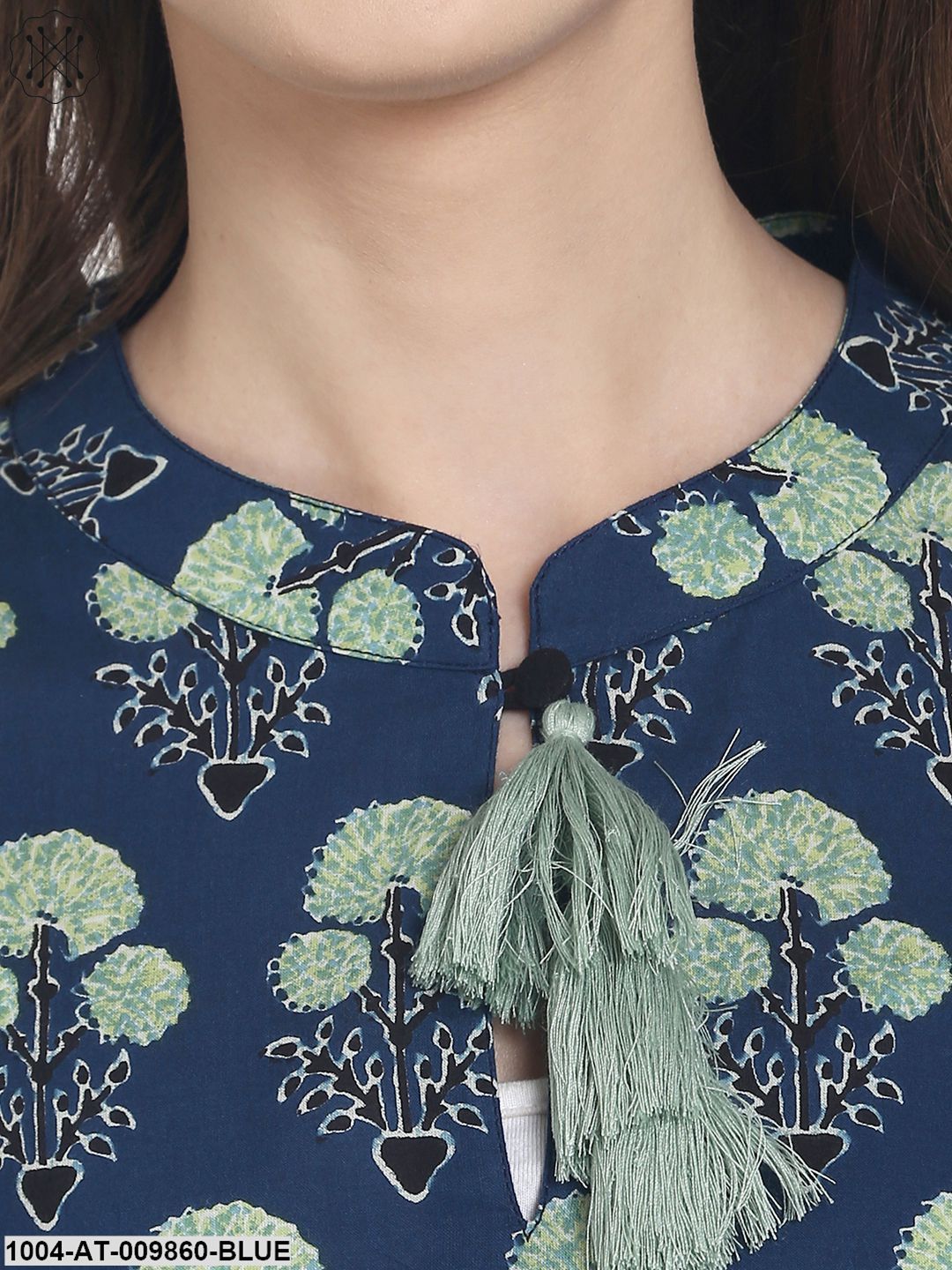 Blue Printed Half Sleeve Cotton Double Layer Kurta