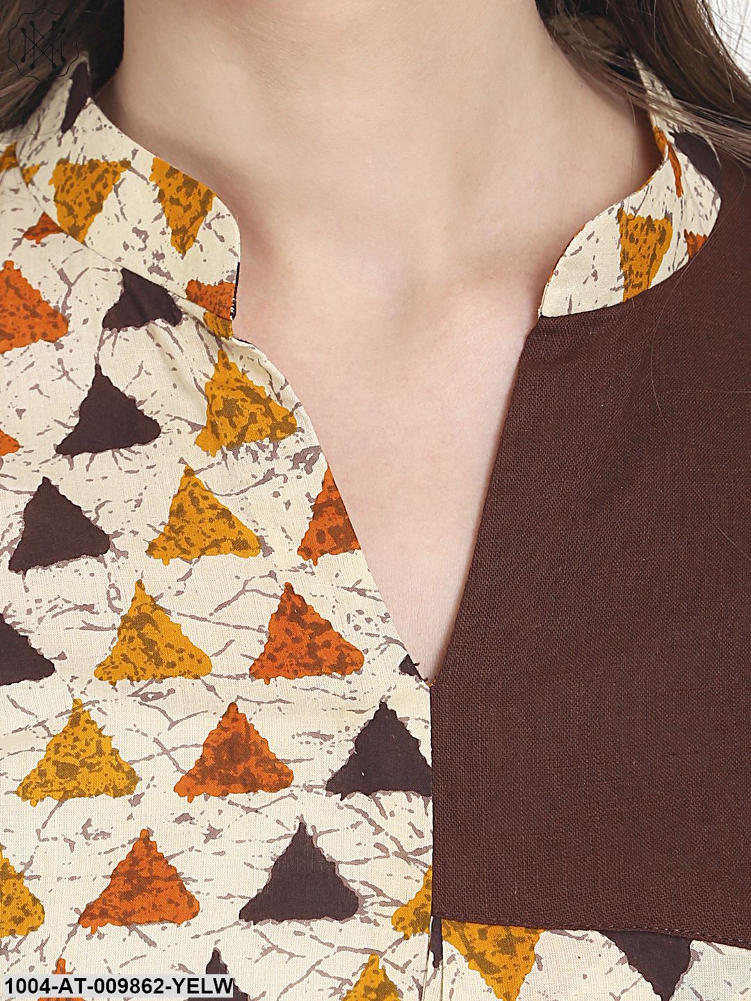 Yellow Half Sleeve Cotton Half A-Line Cowl Draped Kurta