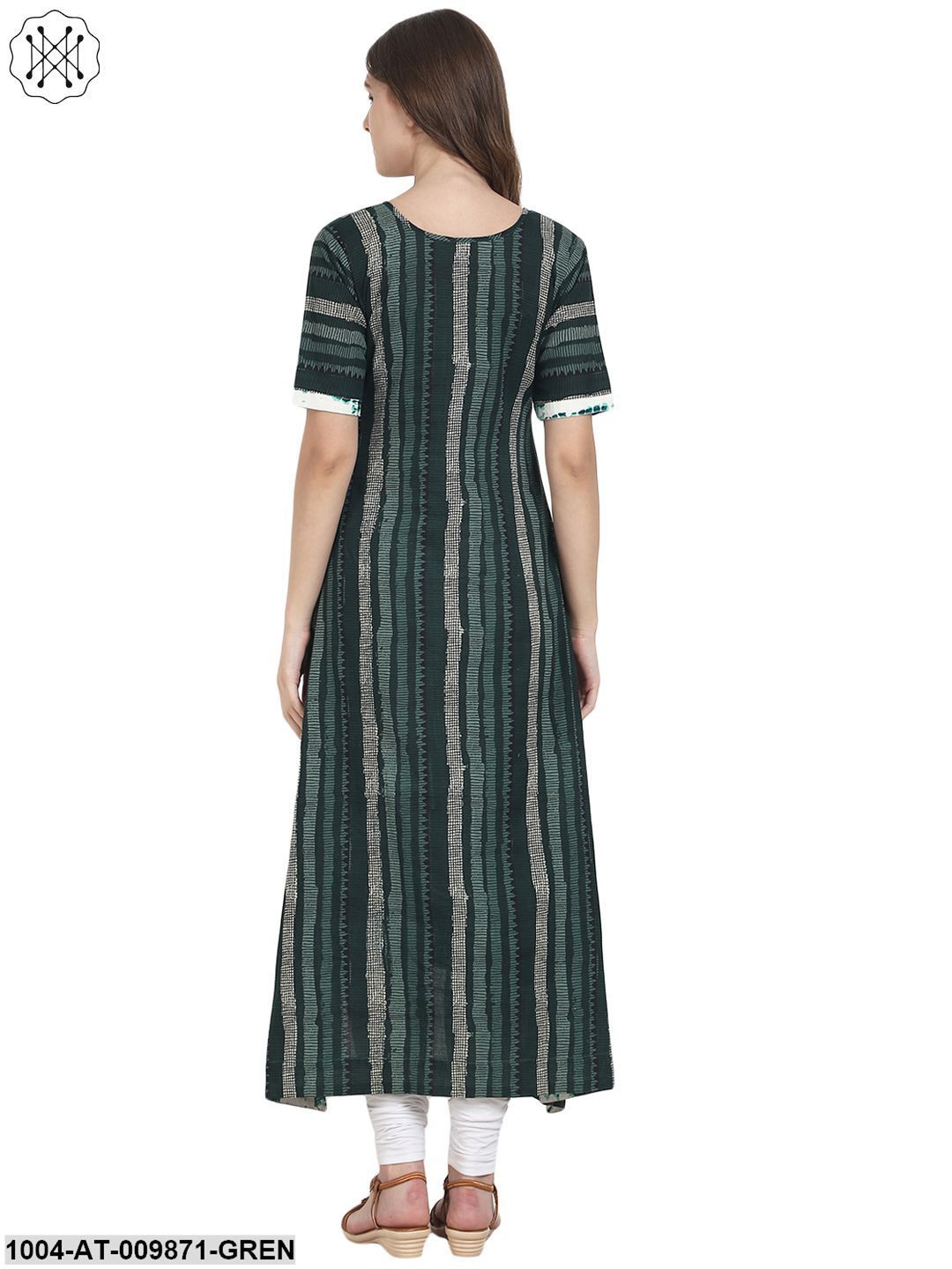 Green Printed Half Sleeve Cotton A-Line Kurta