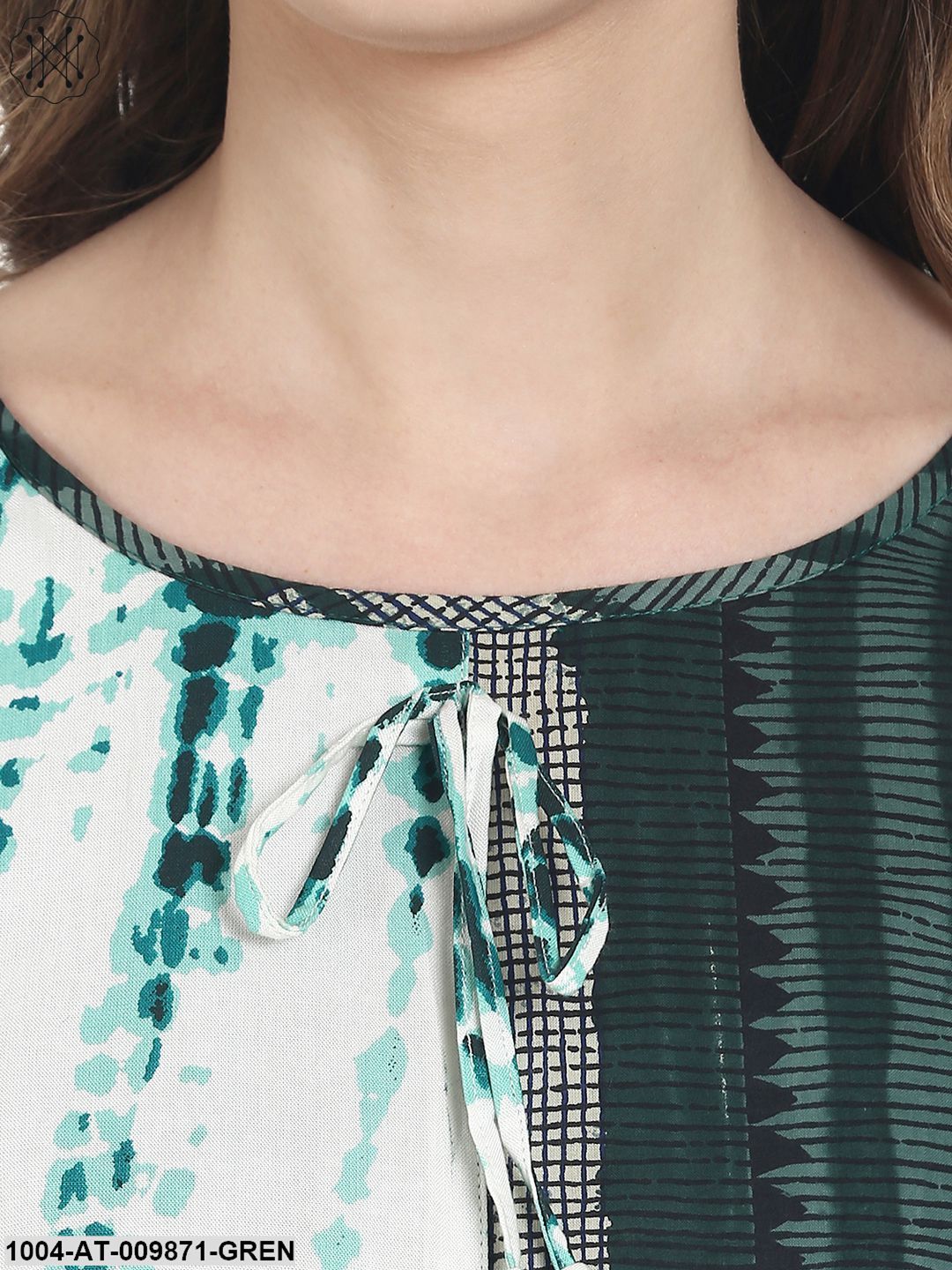 Green Printed Half Sleeve Cotton A-Line Kurta