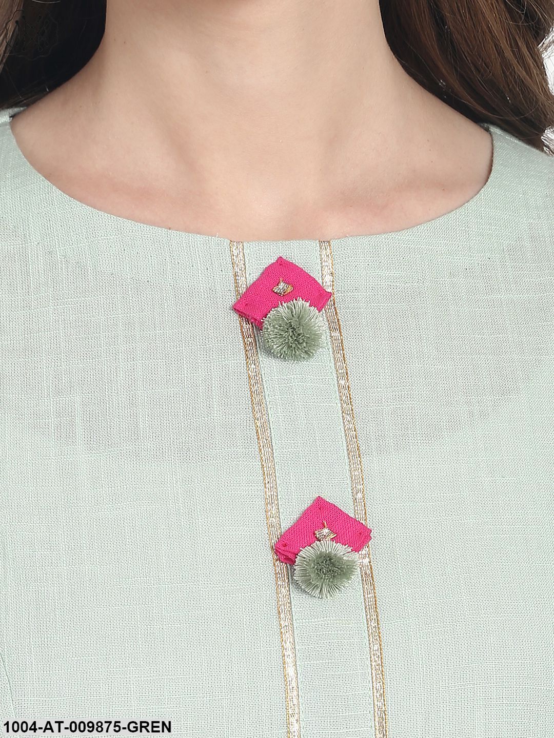 Green 3/4 Sleeve Cotton Low High Anarkali Kurta