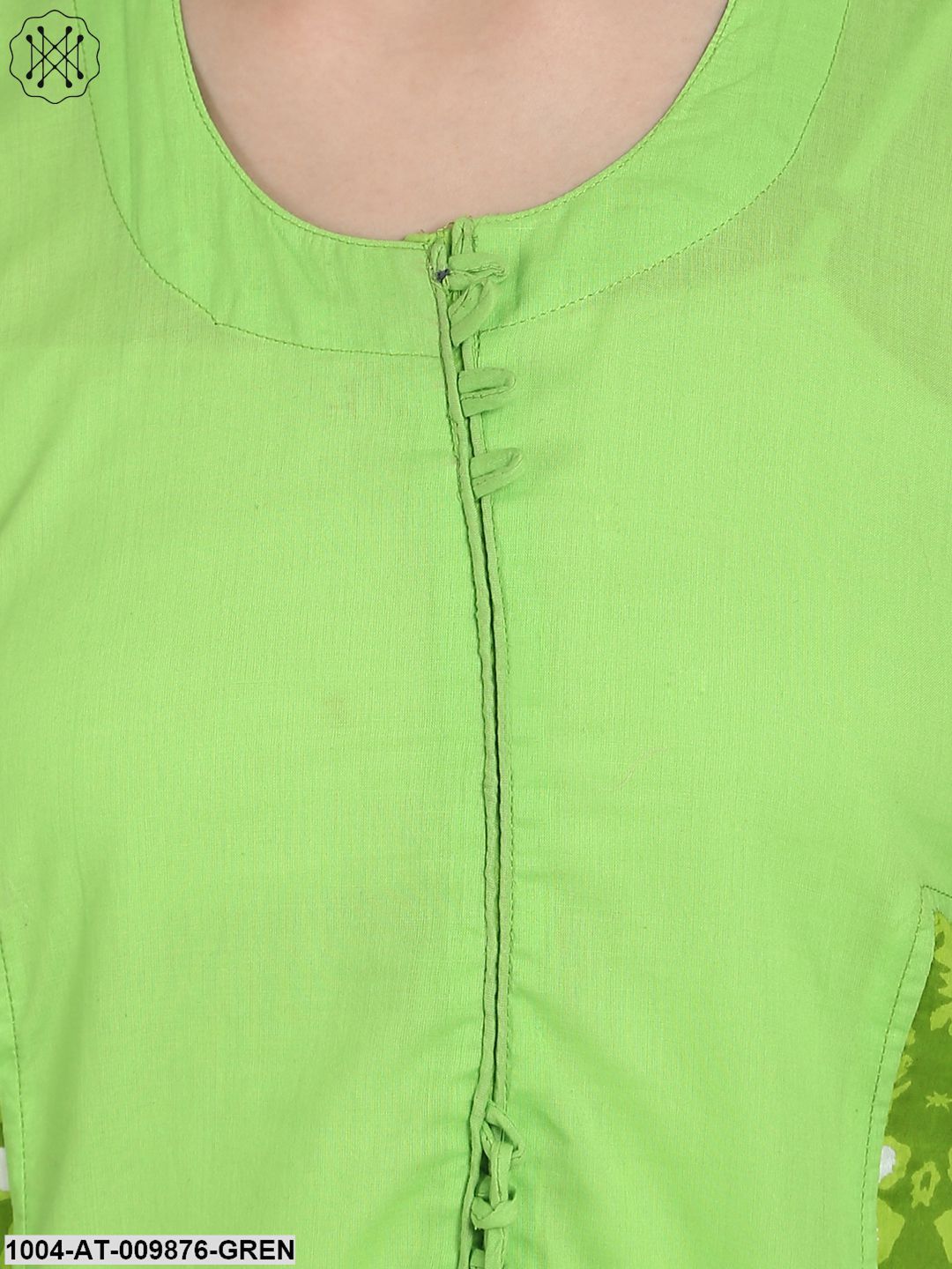 Green Printed 3/4Th Sleeve A-Line Kurta