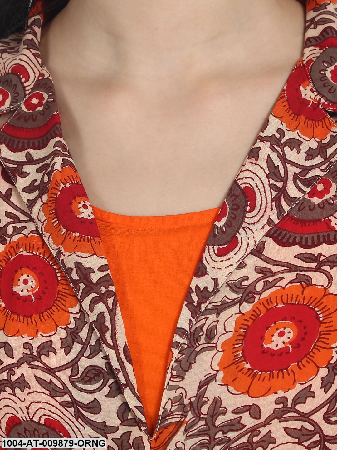 Orange Printed Half Sleeve Cotton Double Layer Anarkali Kurta