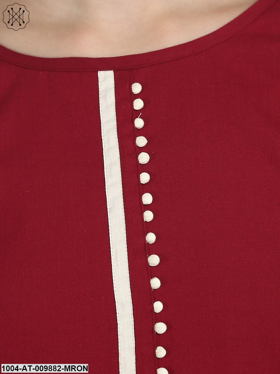 Maroon 3/4Th Sleeve Cotton A-Line Kurta