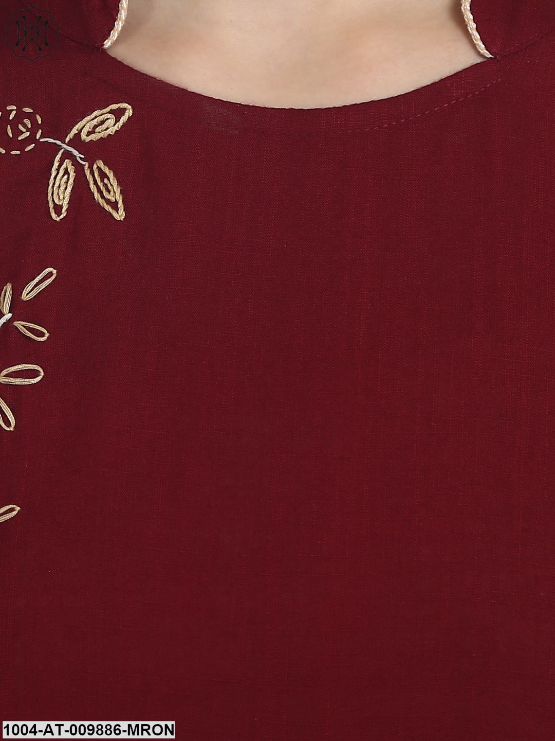 Maroon Cotton Cold Shoulder Half Sleeve Low High Kurta With Embridery Work