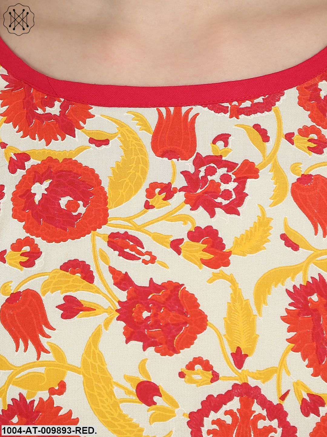 Red Printed 3/4Th Sleeve Rayon A-Line Kurta