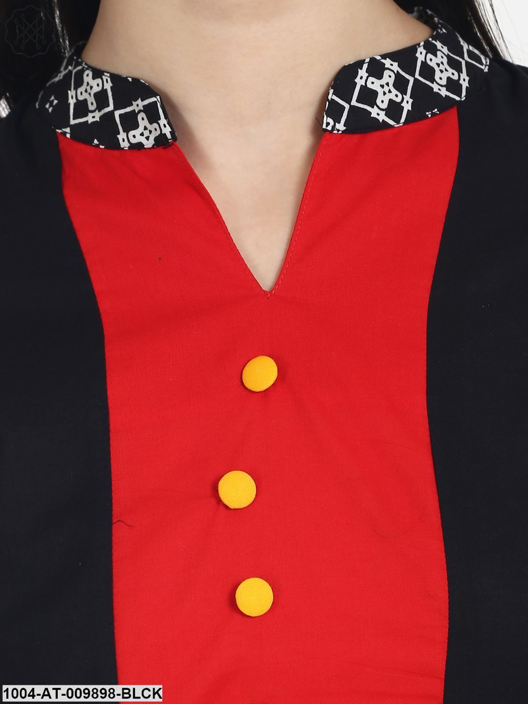 Black Printed 3/4Th Sleeve Cotton Kurta