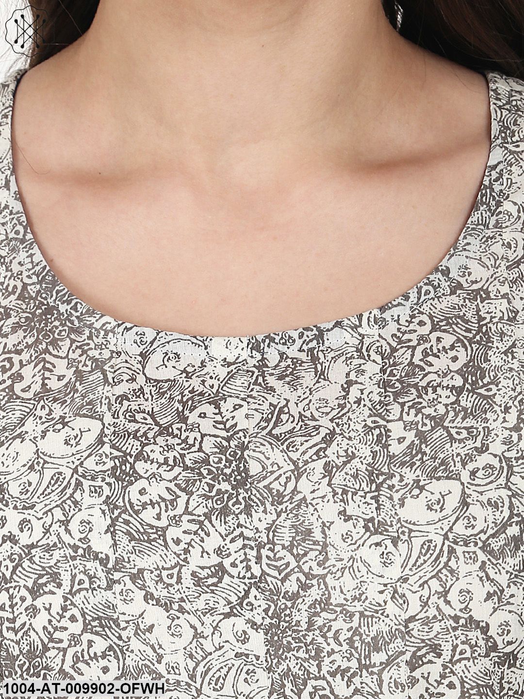 Off White Printed 3/4 Sleeve Anarkali Kurta