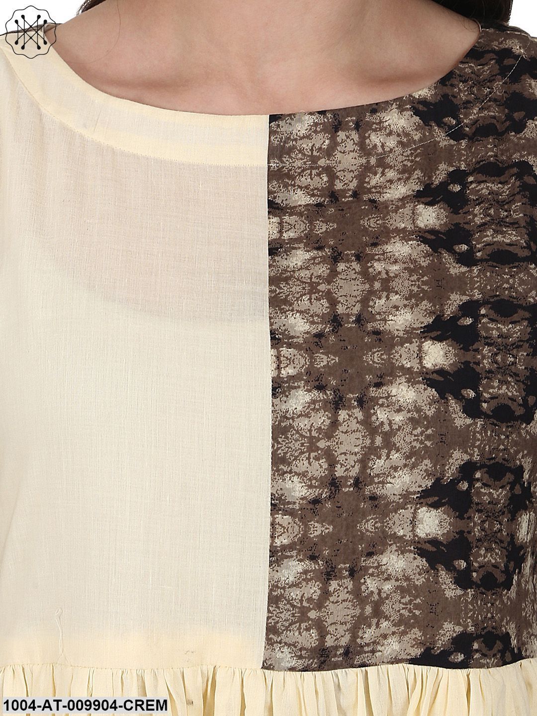 Cream Color Short Sleeve Cotton Anarkali Kurta