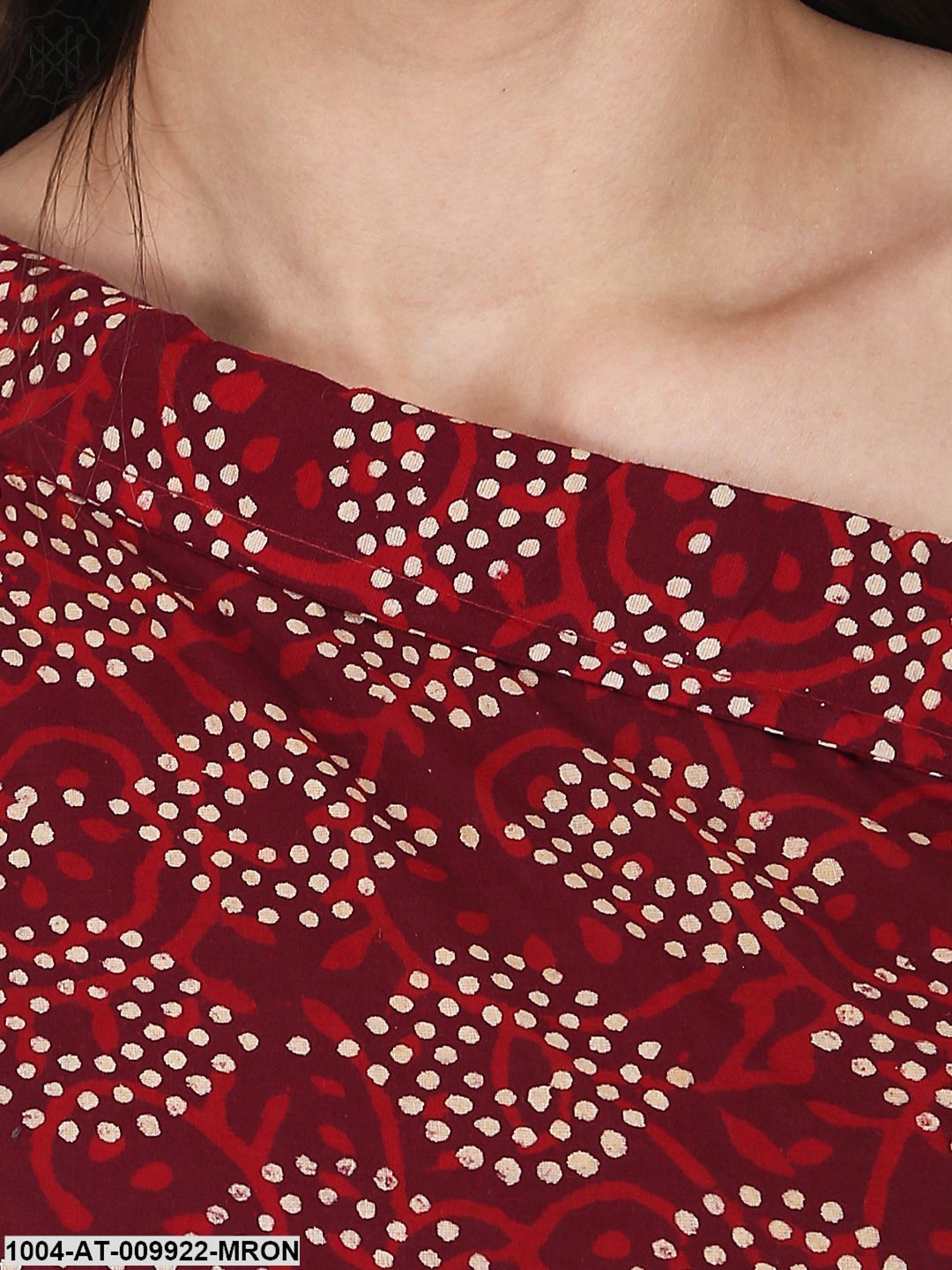 Maroon Printed 3/4 Sleeve Cotton Anarkali Kurta