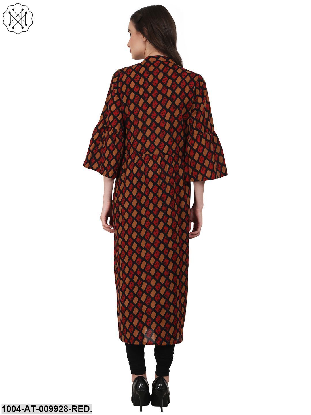 Red Printed 3/4 Sleeve Cotton Kurta