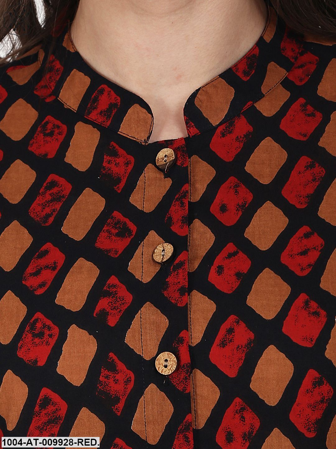 Red Printed 3/4 Sleeve Cotton Kurta