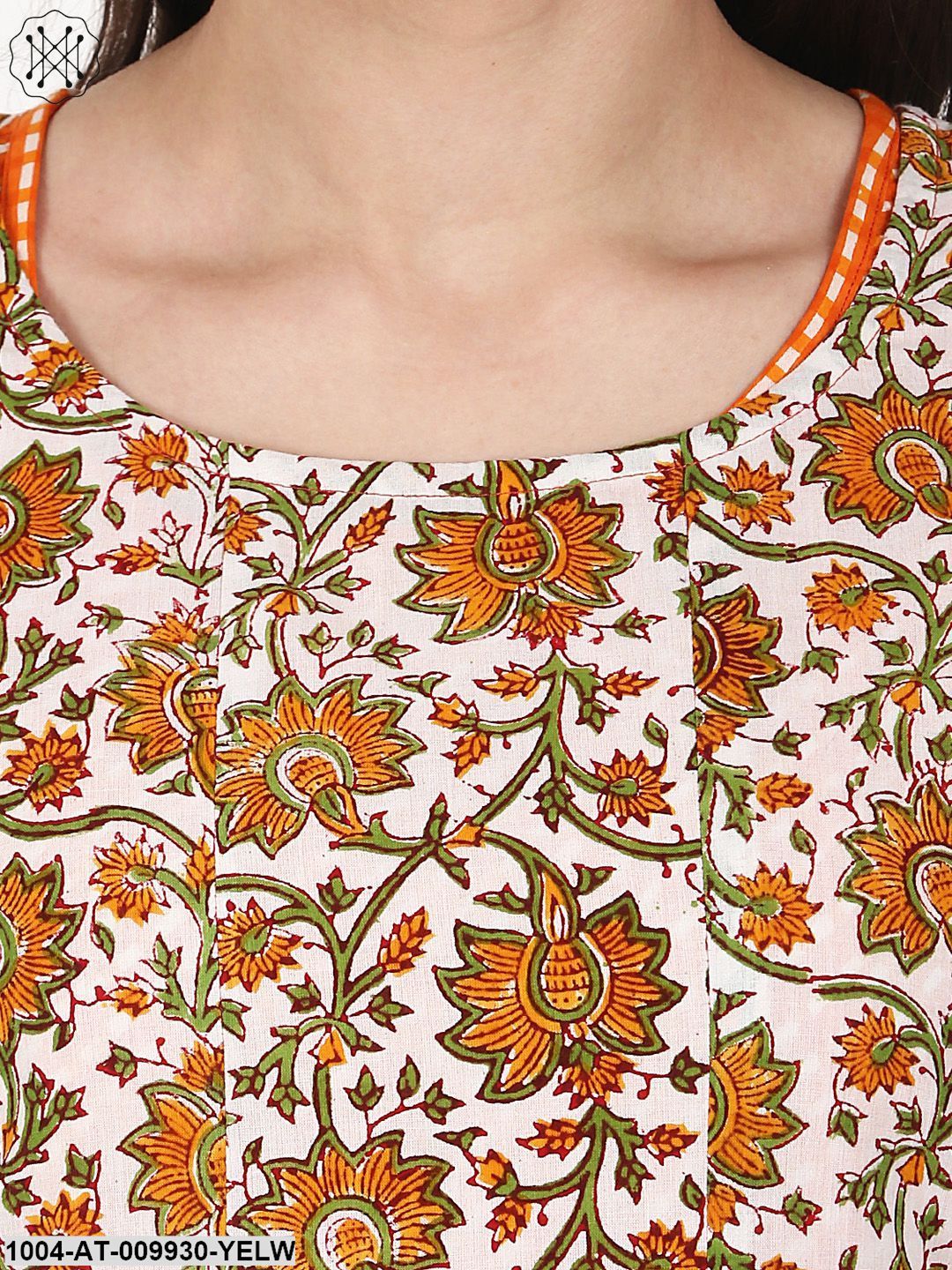 Yellow Printed 3/4 Sleeve Double Layer Cotton Anarkali Kurta