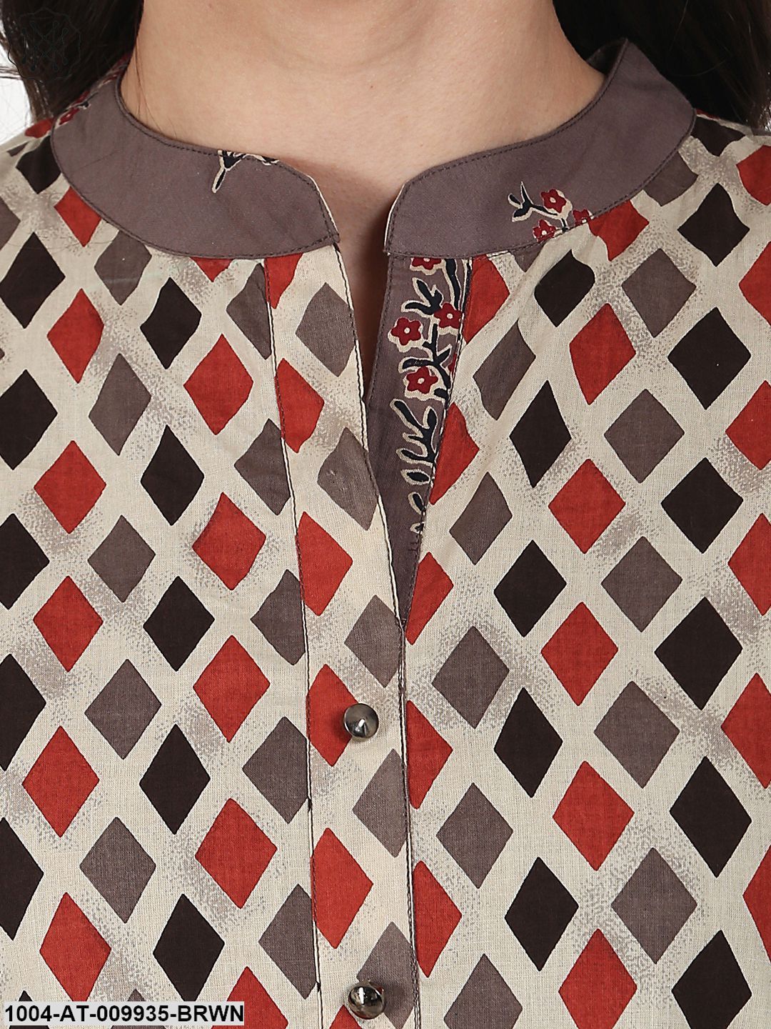 Brown & Black Printed 3/4 Sleeve Cotton Double Layer A-Line Kurta