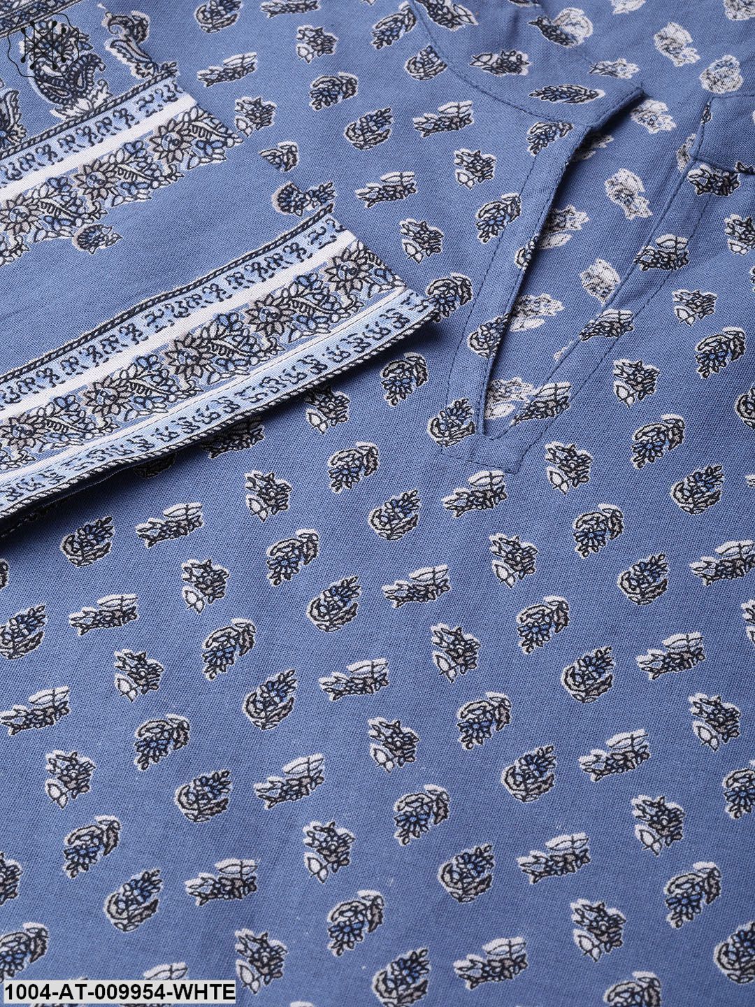 Women Purple & White Cotton Straight Floral Printed Kurta