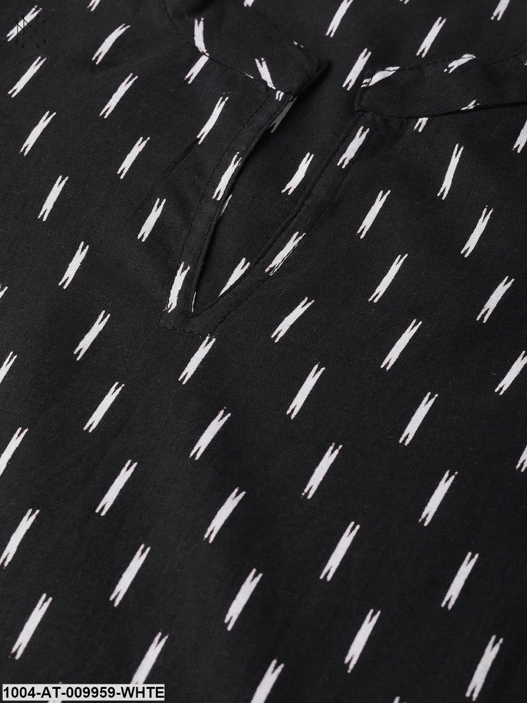 Women Black & White Cotton Straight Abstract Printed Kurta