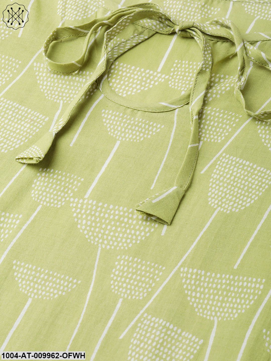 Women Green & Off White Cotton Straight Quirky Printed Kurta