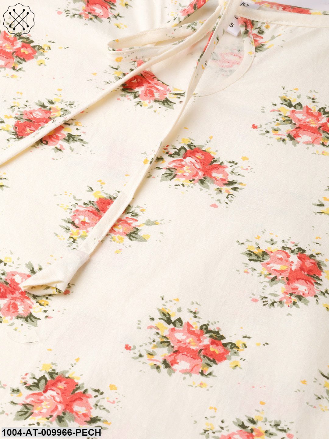 Women Cream & Peach Cotton Straight Floral Printed Kurta
