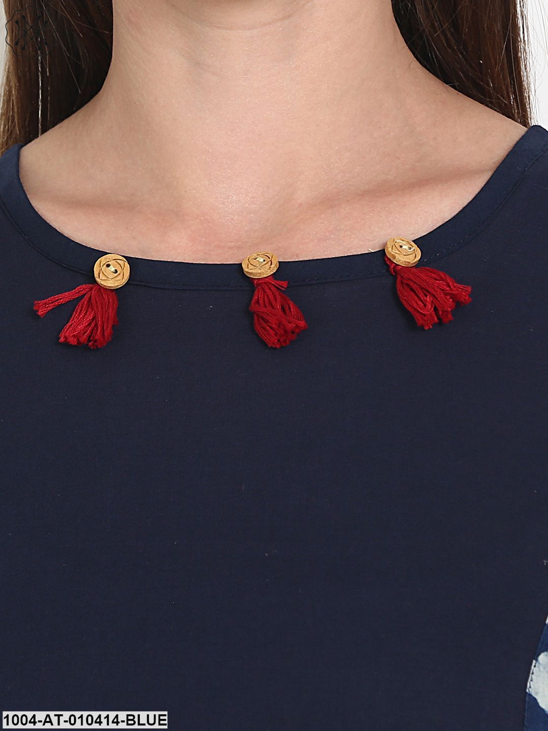 Women Printed Blue Short Sleeves Boat Neck Cotton A-Line Kurta