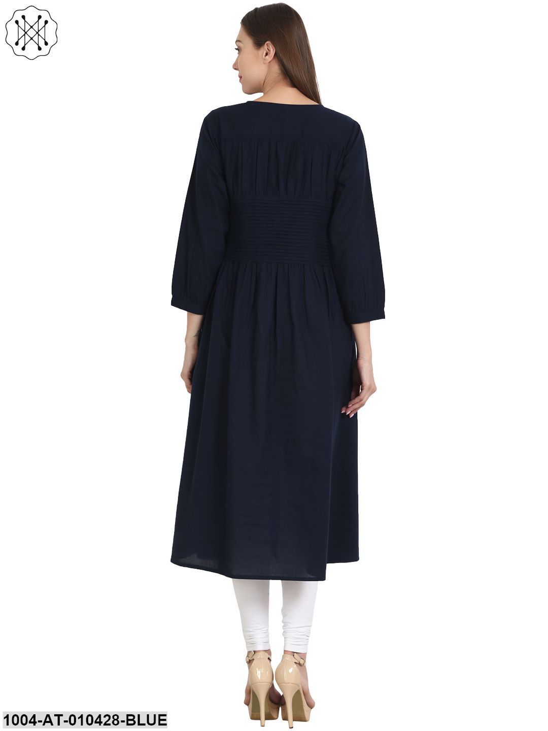 Women Printed Blue Three-Quarter Sleeves Square Neck Cotton Anarkali Kurta