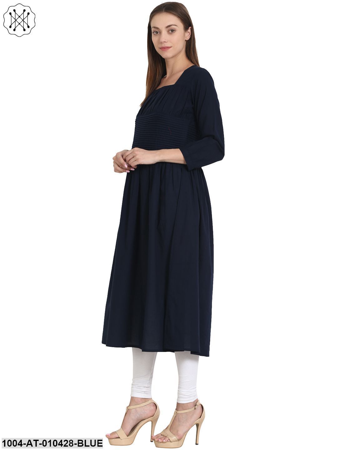 Women Printed Blue Three-Quarter Sleeves Square Neck Cotton Anarkali Kurta
