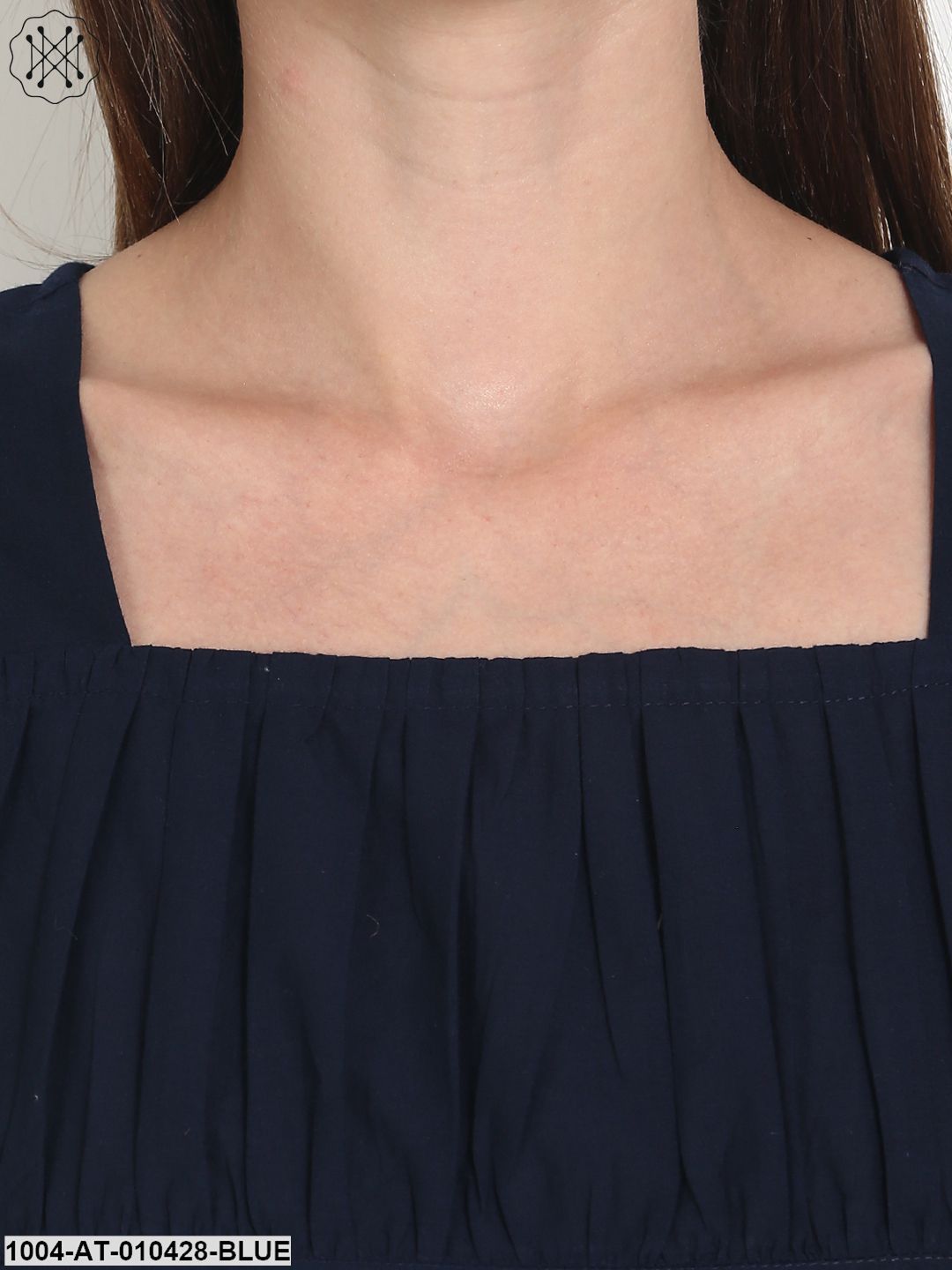 Women Printed Blue Three-Quarter Sleeves Square Neck Cotton Anarkali Kurta