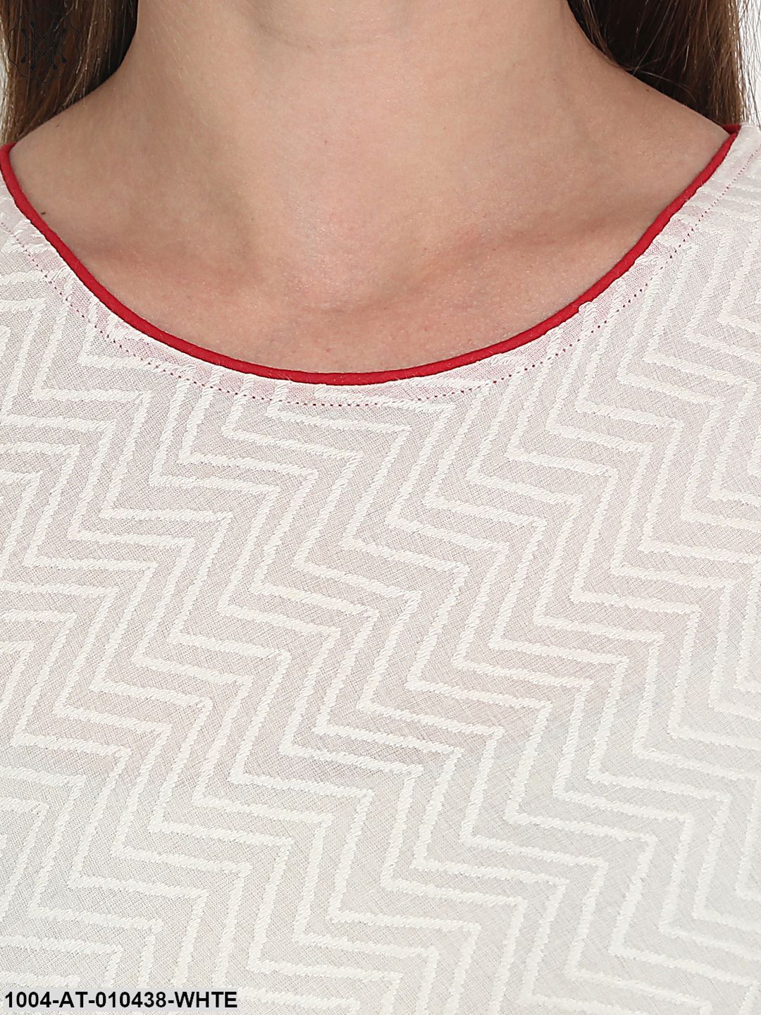 Women Solid White Three-Quarter Sleeves Round Neck Cotton A-Line Kurta