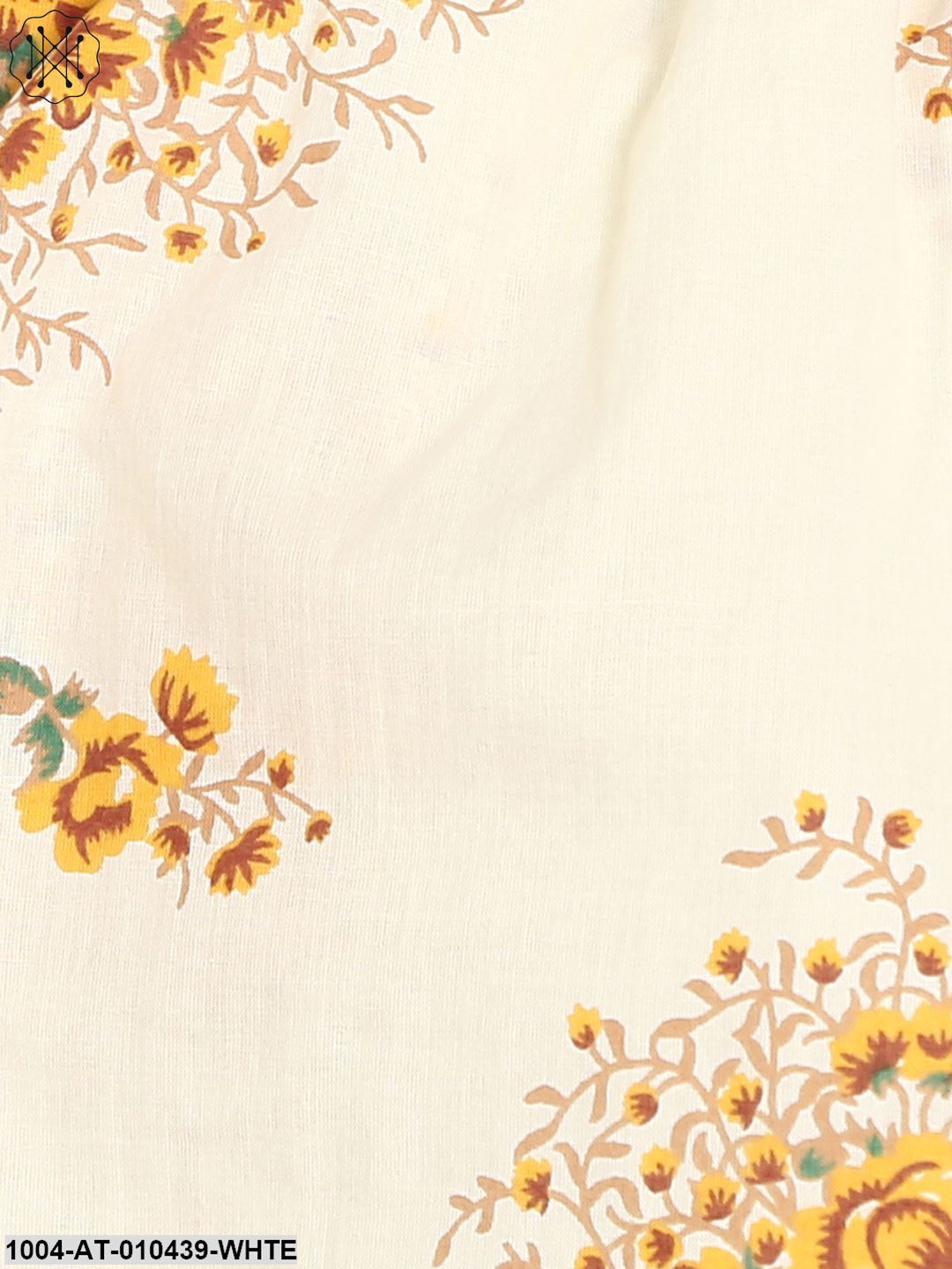 Women Printed White Short Sleeves Cowl Neck Cotton Straight Kurta