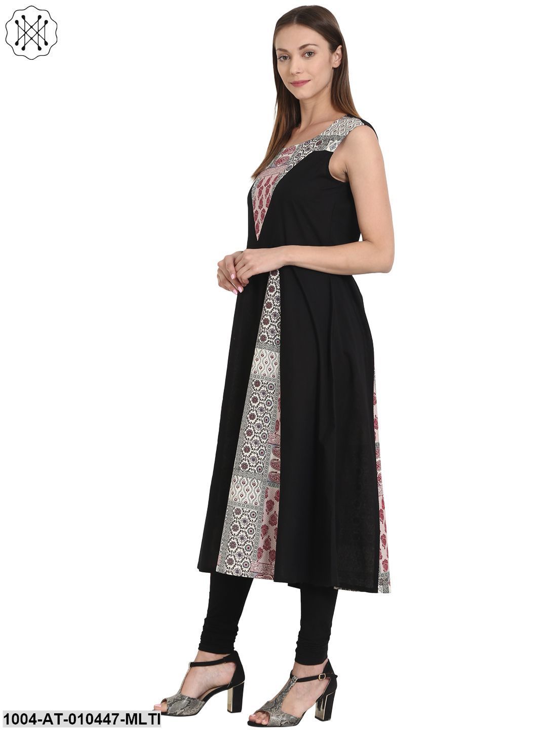 Women Printed Multi Sleeveless Scoop Neck Cotton A-Line Kurta