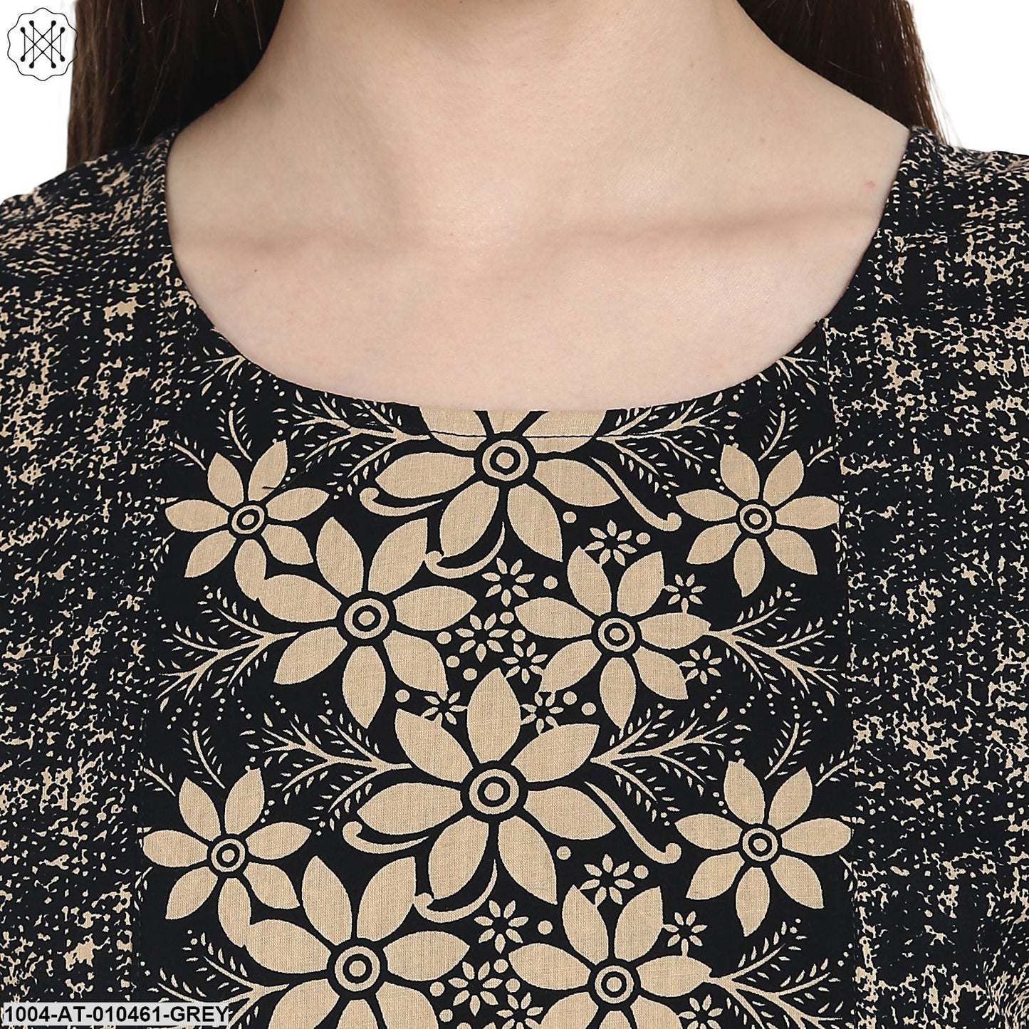 Women Printed Grey Sleeveless Scoop Neck Cotton Straight Kurta