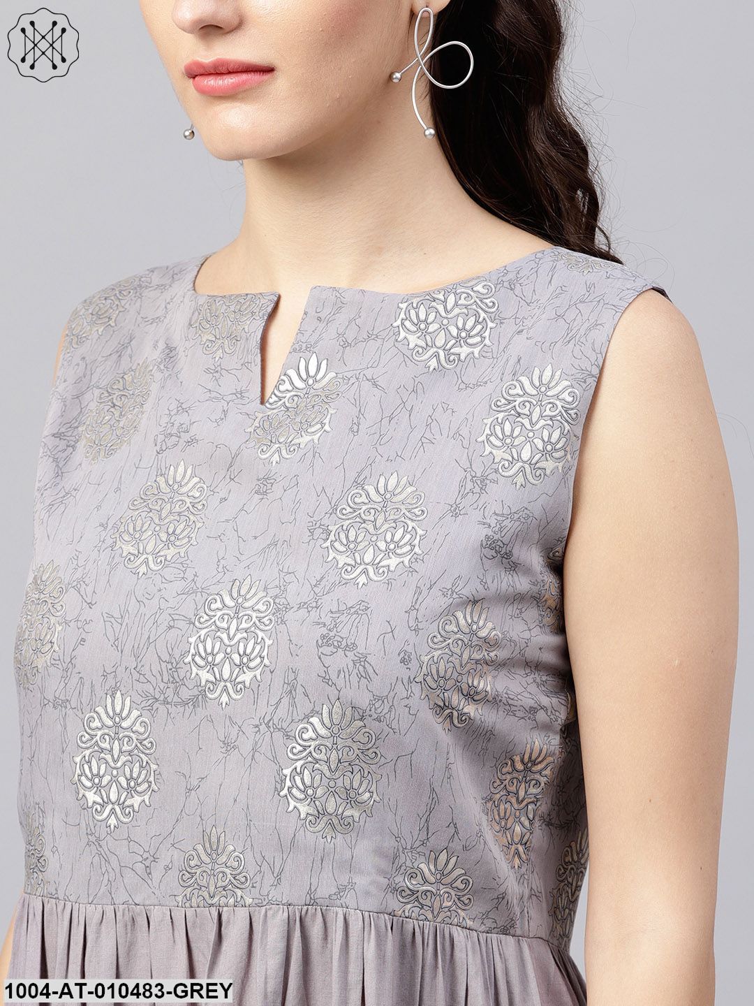 Sleeveless Grey Tiered Maxi Dress With Key Hole Neckline