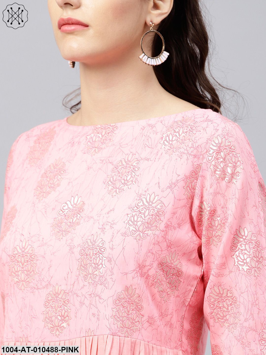 Pink Ombre Maxi Kurta With Round NeckAnd 3/4 Sleeves