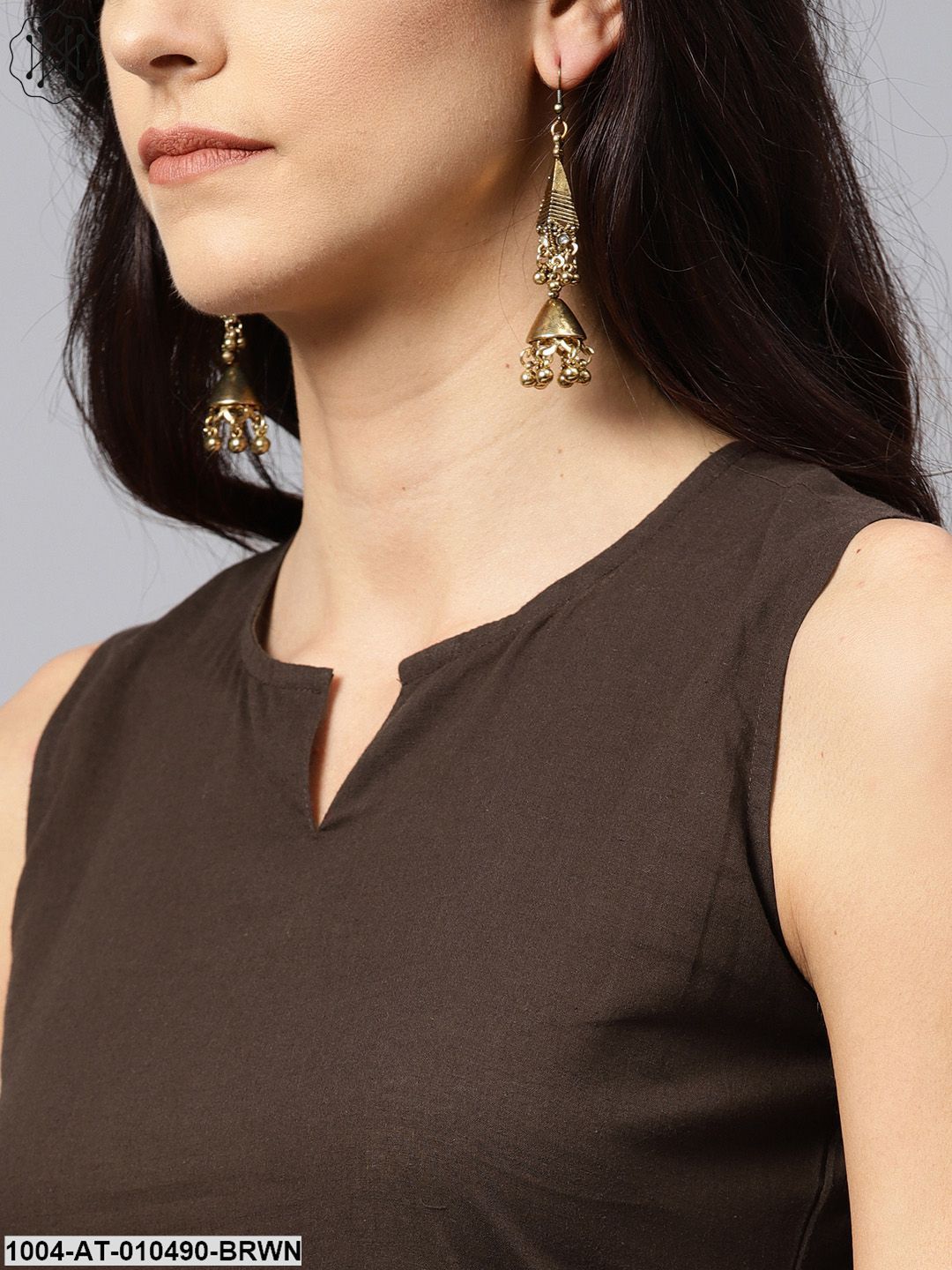 Dark Brown Round Neck With V-Slit Kurta