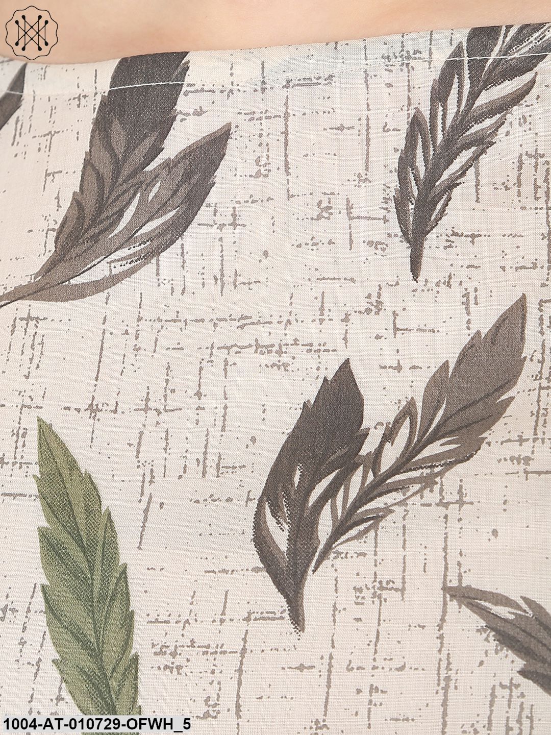 Off White Printed 3/4Th Sleeve Cotton Straight Kurta