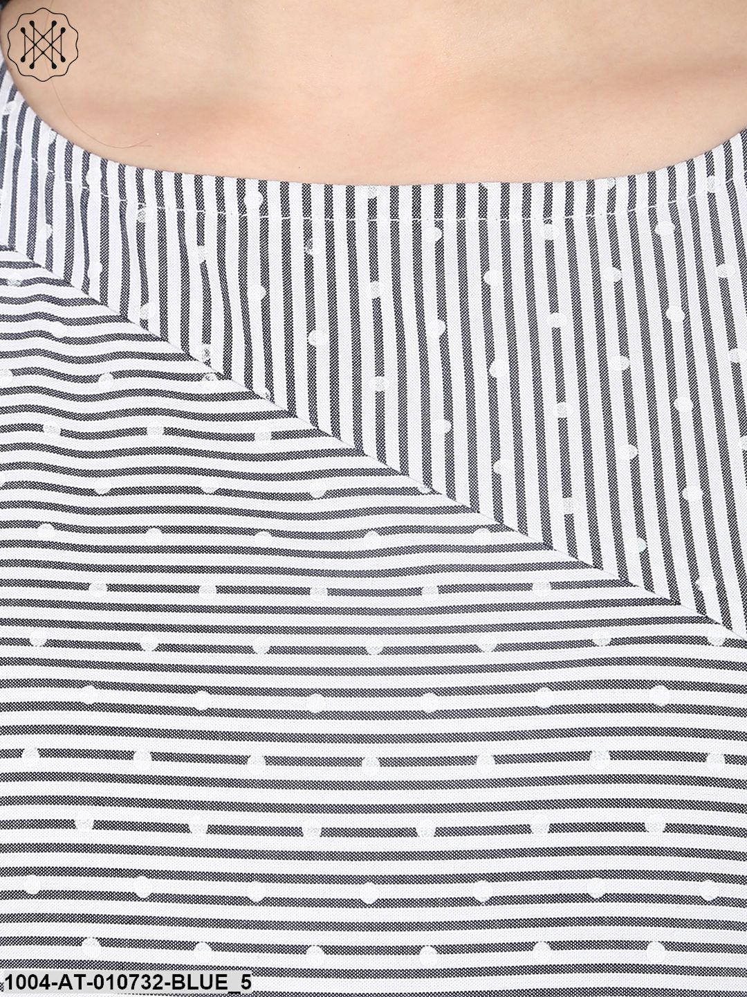 Blue Striped Sleeveless Cotton A-Line Kurta With Pocket