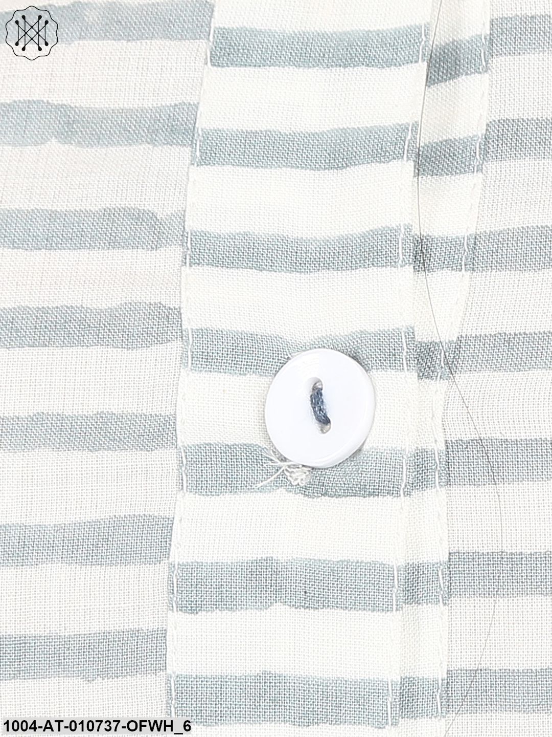 Off White Striped Half Sleeve Cotton Low High Kurta