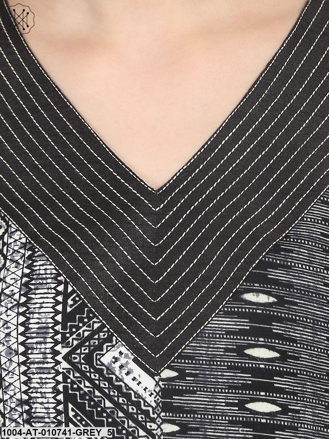 Grey Printed Sleeveless Cotton Anarkali Kurta